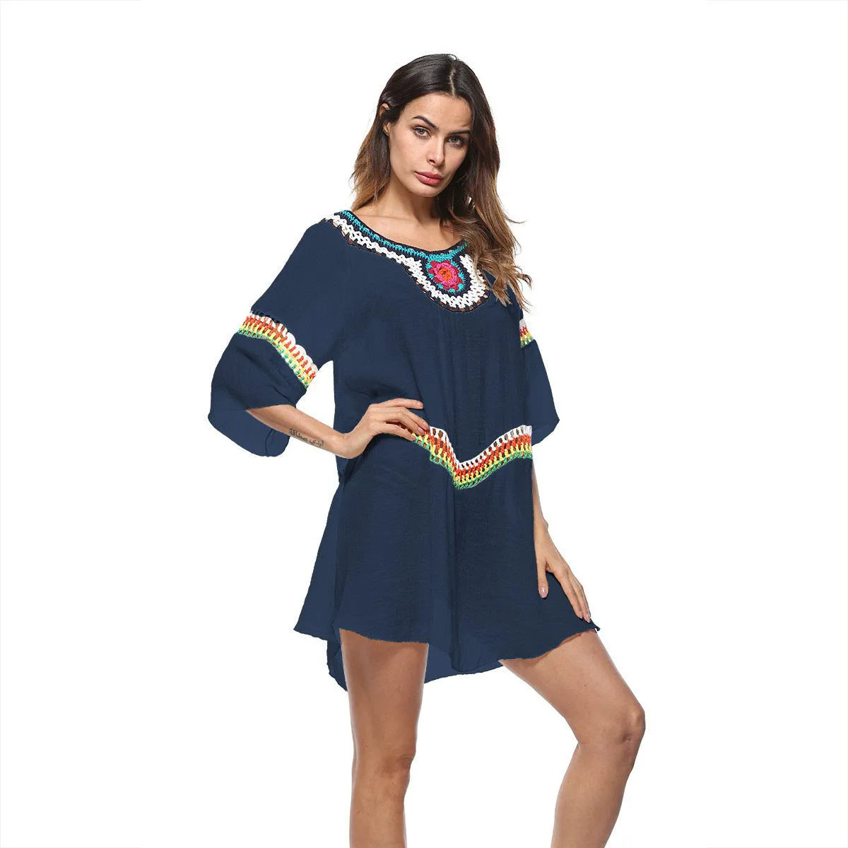 Crocheted ethnic style sun protection clothing in polyester fabric for beach activities