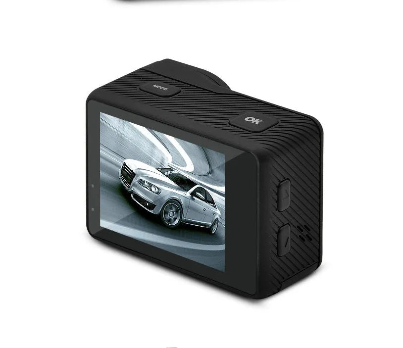 4K HD dual screen WiFi sports camera with remote control, waterproof to 30 metres, black and silver models