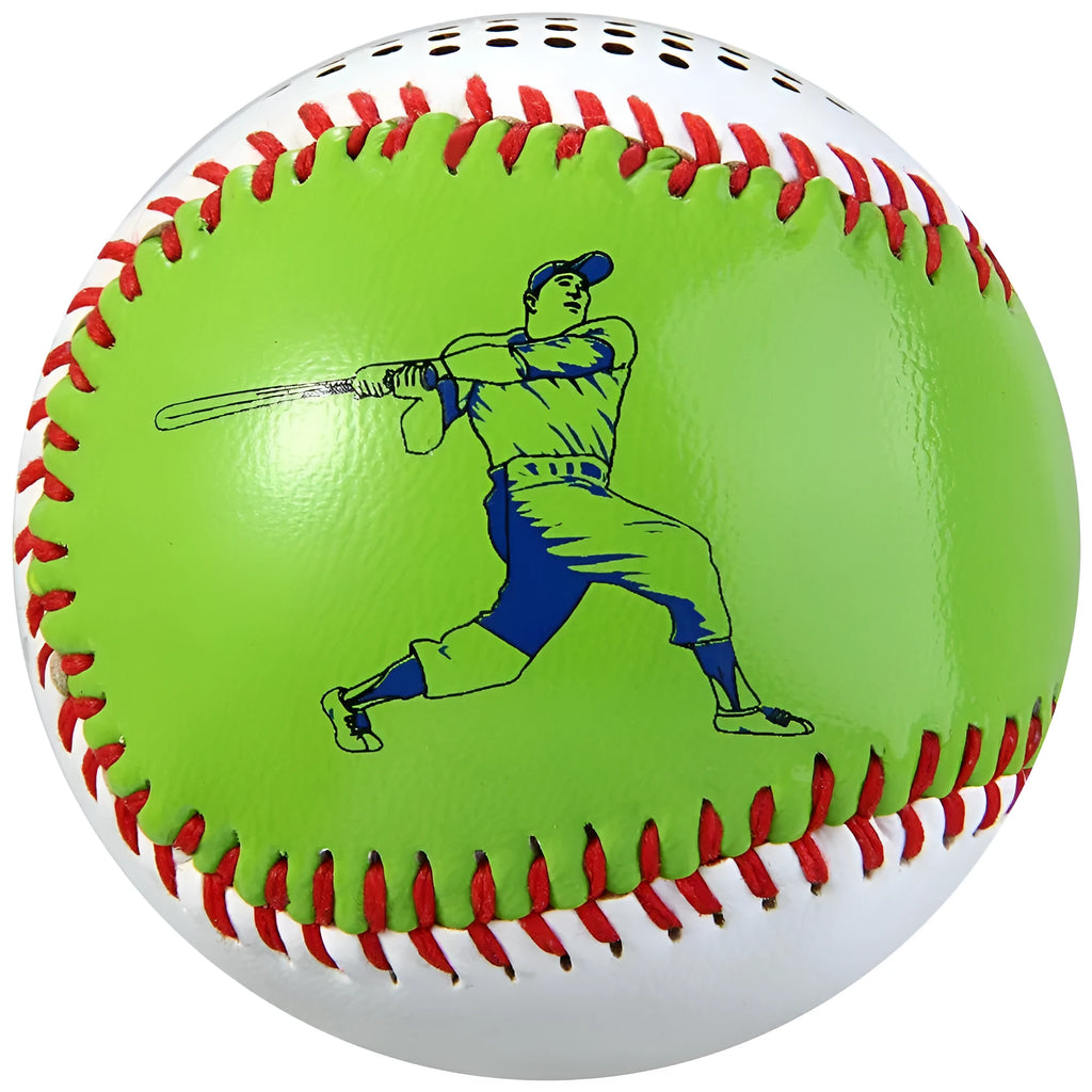 Baseball-shaped Bluetooth speaker in green colour with USB charging port