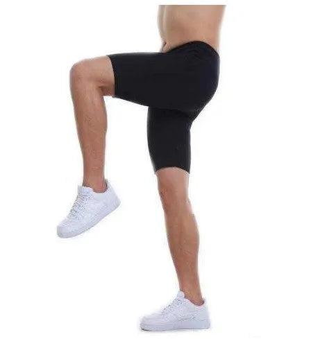 Men's black and yellow sauna shorts in SBR with polyester lining and nylon outer, sizes S to 4XL