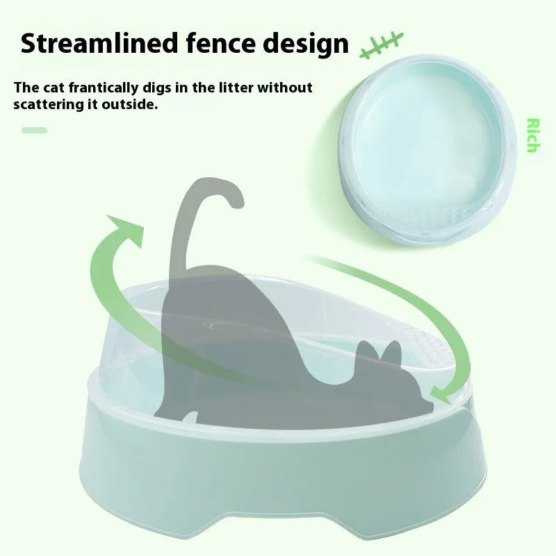 PP plastic cat litter box with rounded design and deodorising rim in mint green colour