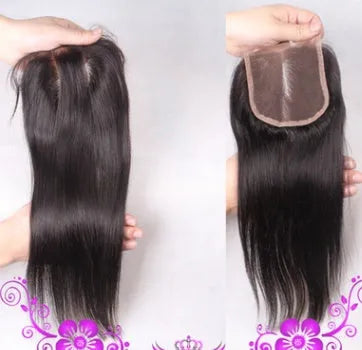 Straight human hair curtain hair weft with closure wig accessory in multiple sizes for natural hair look