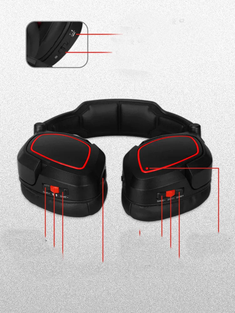 Black wireless fiber optic over-ear gaming headset with microphone and body buttons