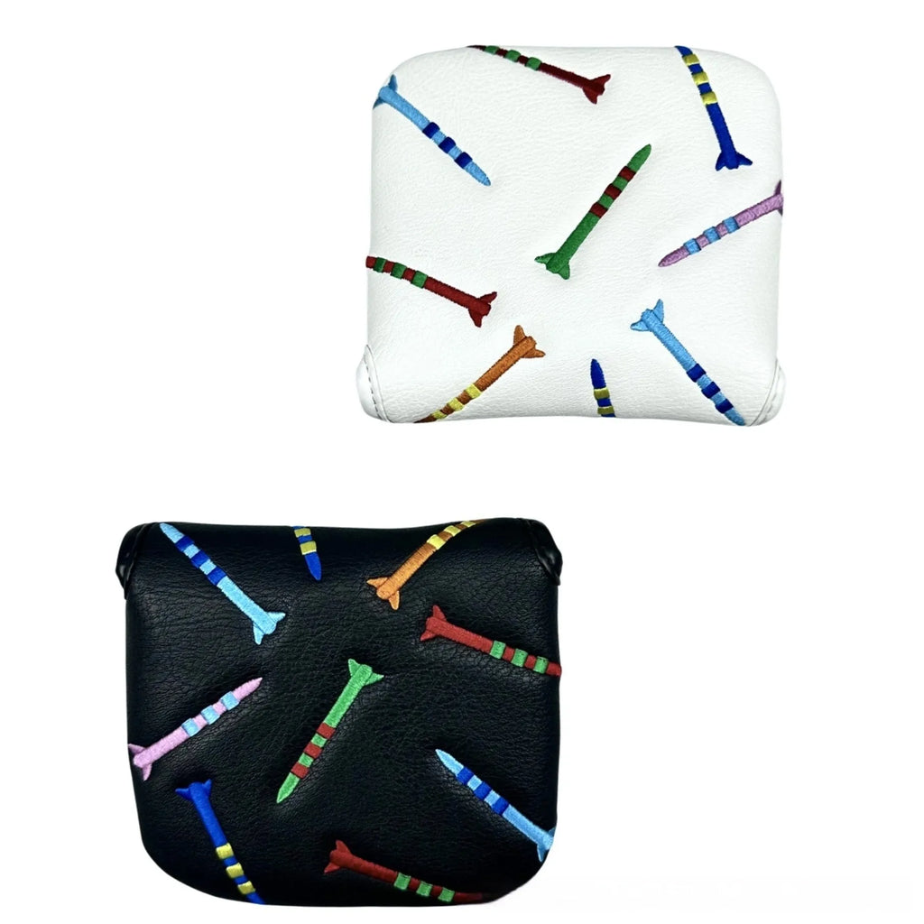 Golf putter protective sleeve with rocket pattern square design in black PU leather