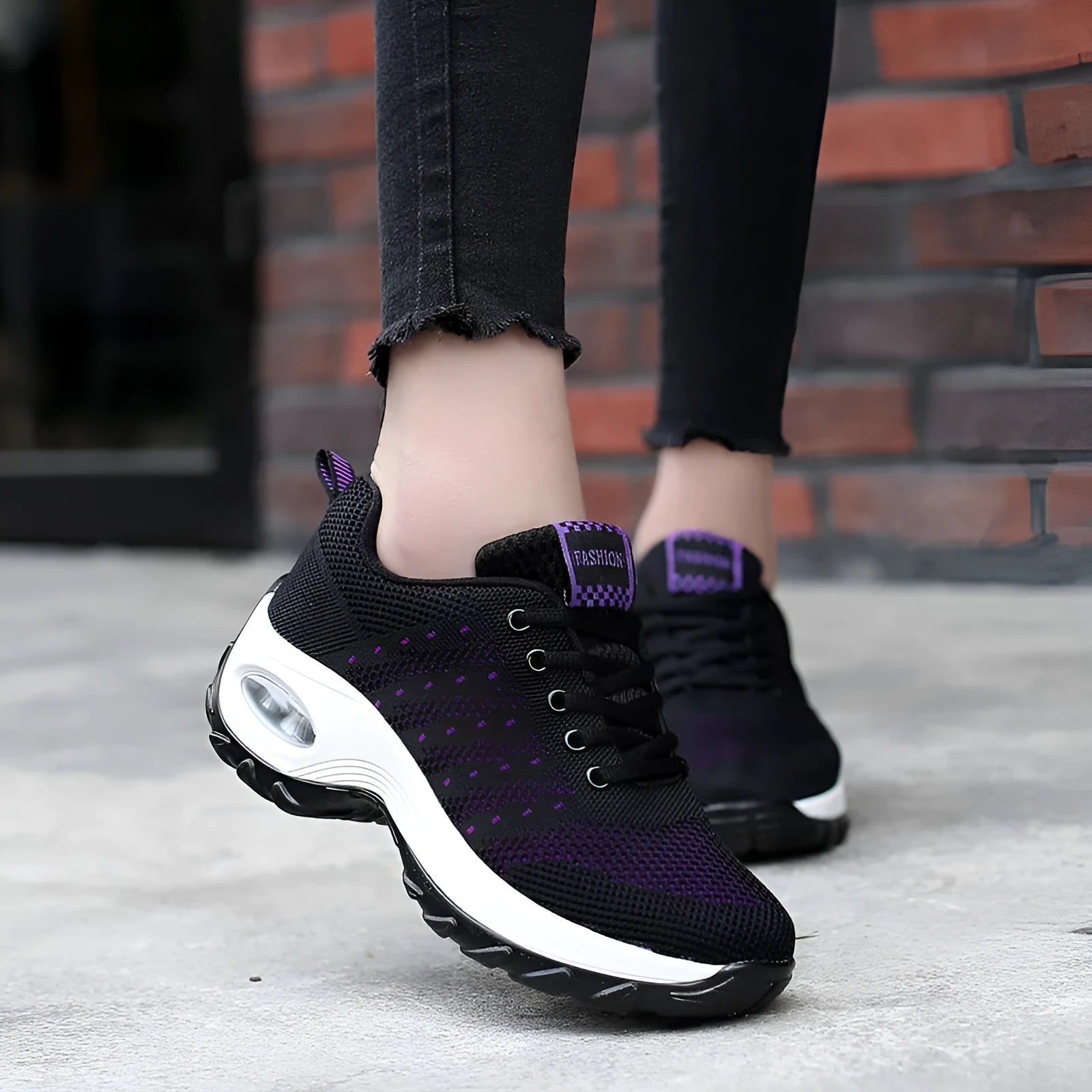 Ladies mesh lace-up walking shoes in breathable fabric, side view, available in multiple colours
