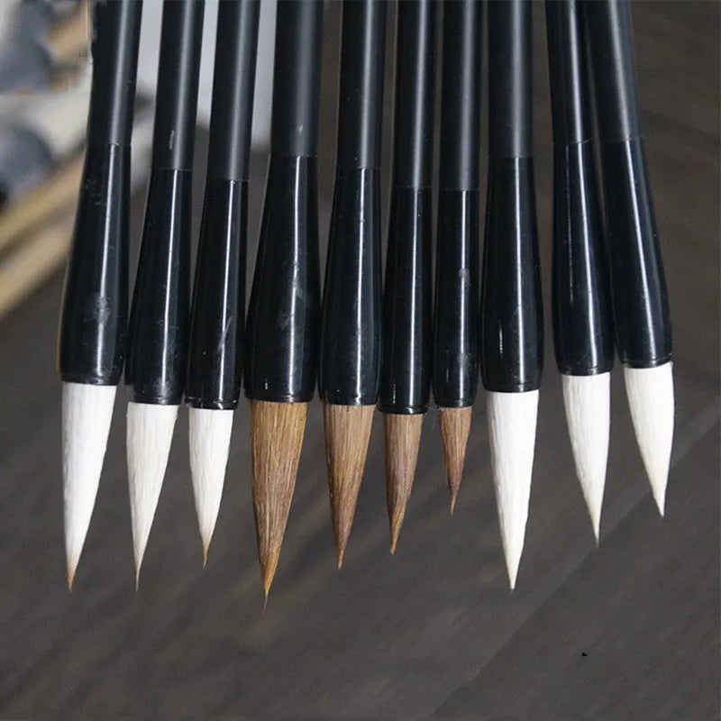 Student Chinese calligraphy brush with steel barrel and traditional wolf hair nib