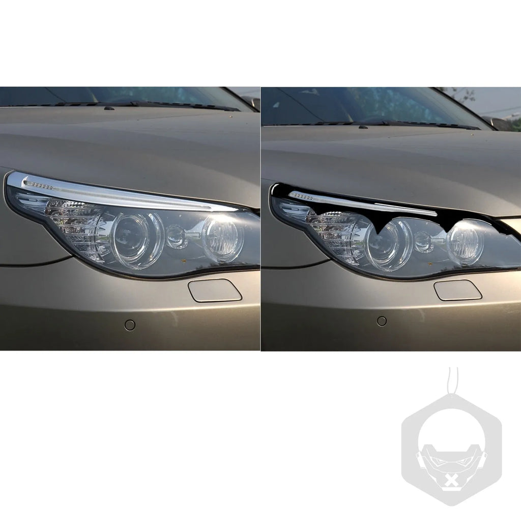 BMW 5 Series E60 front headlight with 3D decorative sticker in piano black finish