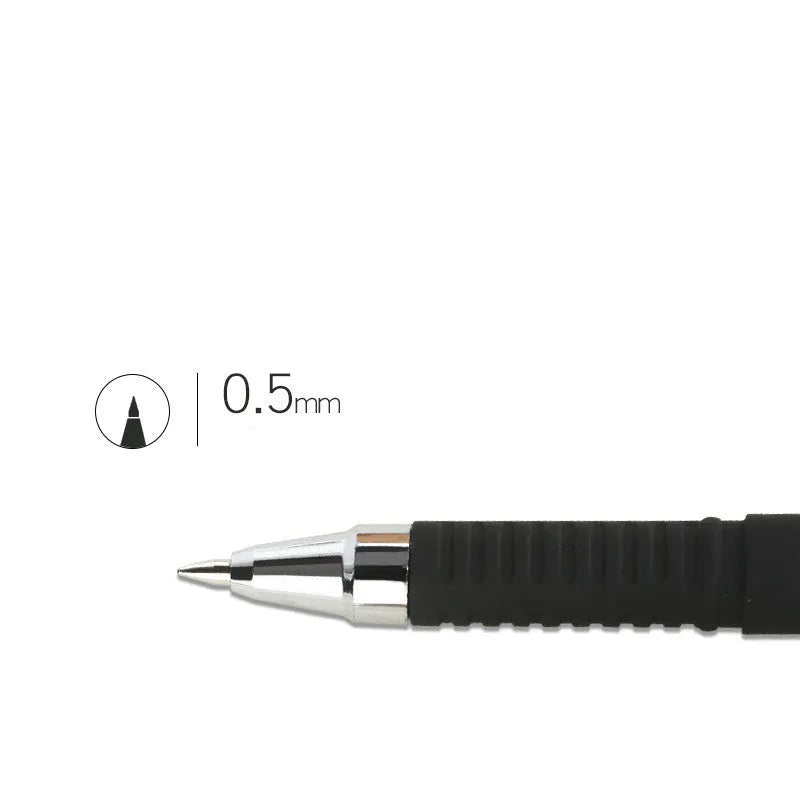 Carbon black gel pen set for students, 8pcs, with black refill, plastic barrel, cap closure, and bullet or needle tip options.