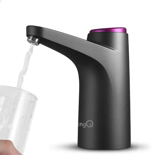 Dark grey touch automatic water dispenser on a kitchen countertop with soft hose and USB cable