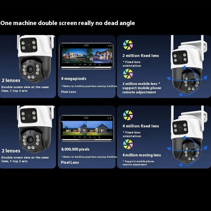 Outdoor surveillance system with binocular camera and dual screen wireless monitor for remote property viewing