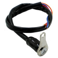 Black stainless steel motorcycle double flash switch with a central metal button and illuminated ring, for 7mm mounting hole.