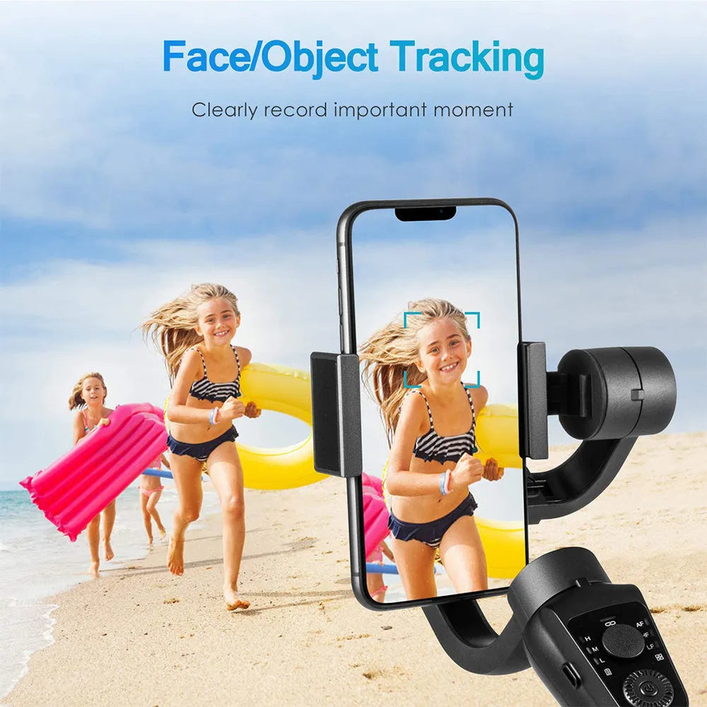Black three-axis mobile phone gimbal stabilizer with hard case and tripod accessory