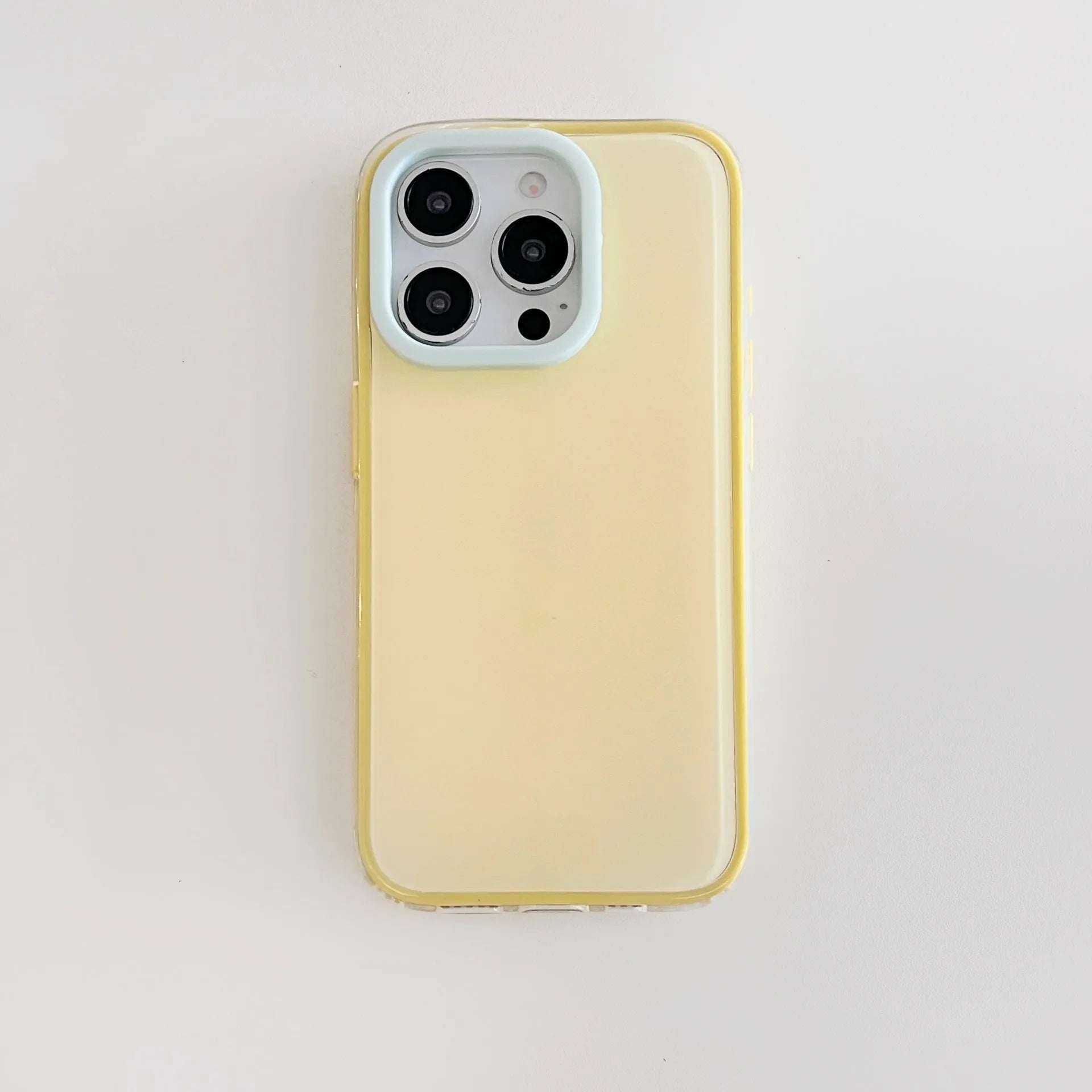 Transparent jelly solid colour TPU iPhone case in blue showing all-inclusive design