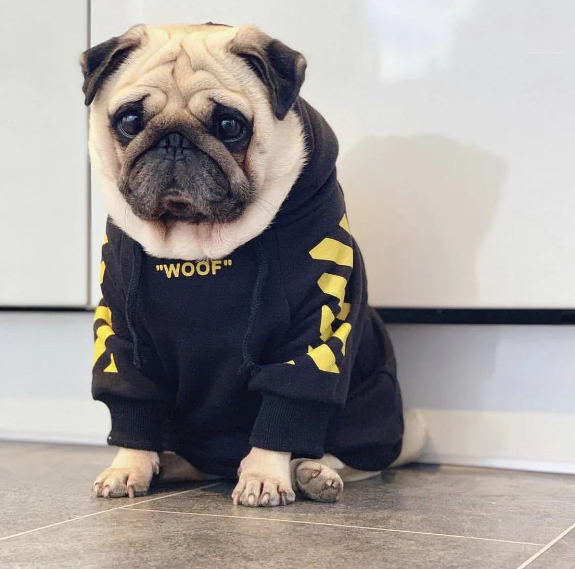 Pet Tide brand dog velvet thick sweater in yellow on a white background