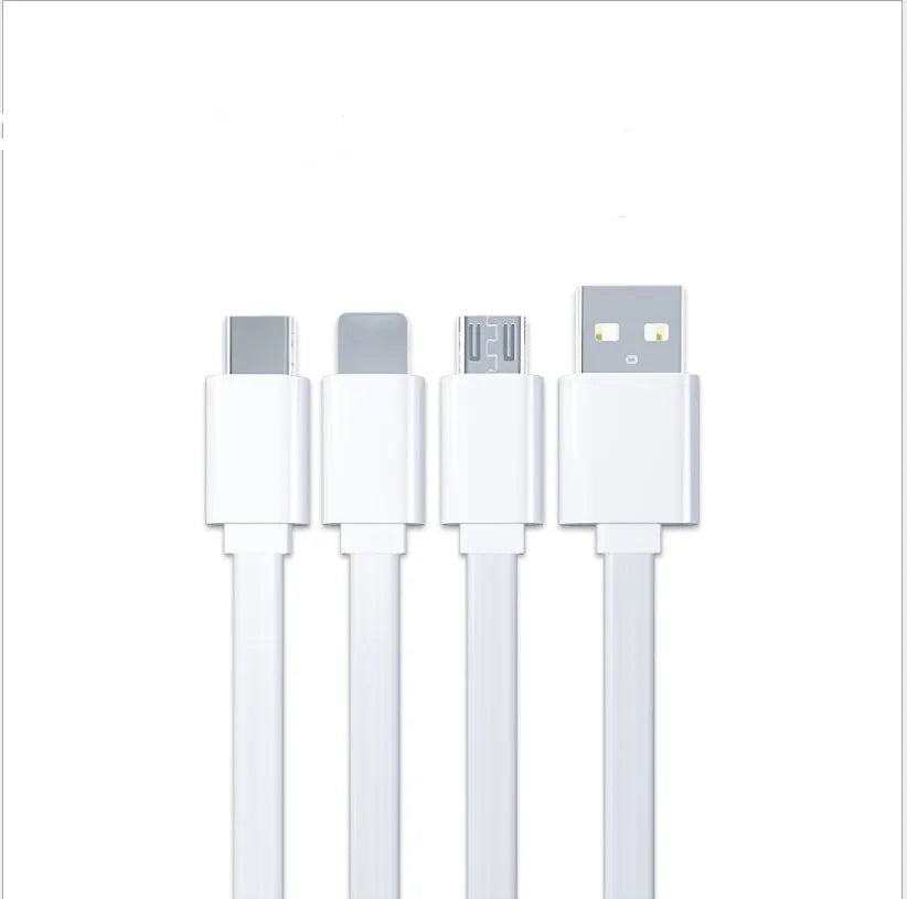 Three-in-one data cable 1m noodles style with one for three split connectors in black or white
