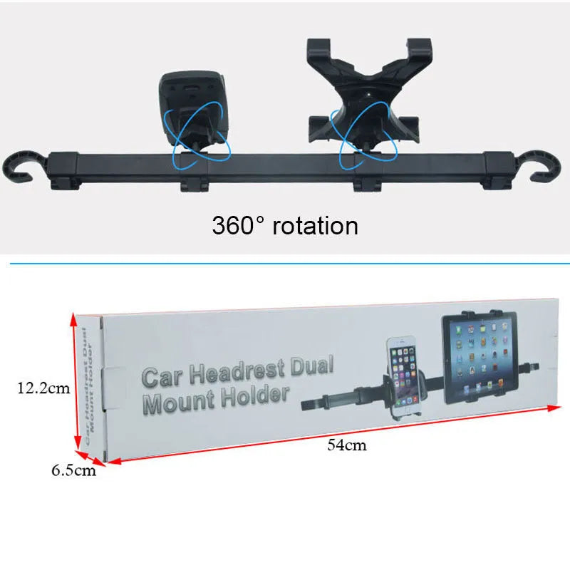 Tablet PC Car Back Seat Bracket in black, 360-degree rotation, universal fit 4-10 inch