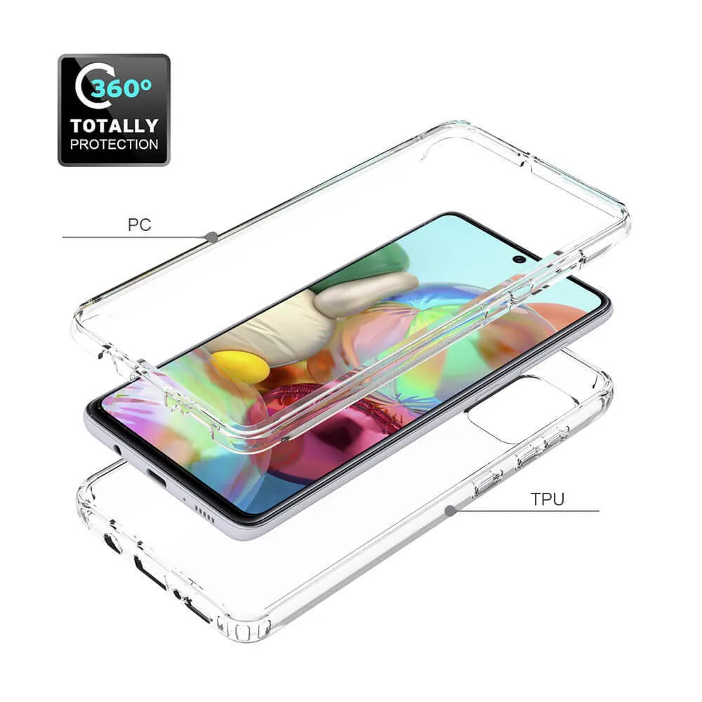 Transparent Samsung phone case showing clear back cover with bumper edges on compatible Galaxy device