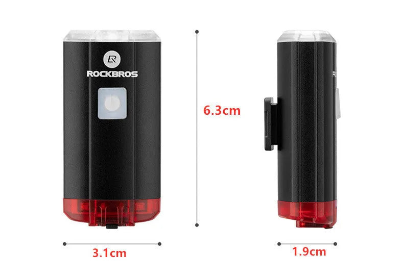 Black aluminium alloy bicycle helmet light with 100 lumens, USB rechargeable, 50m range, three modes