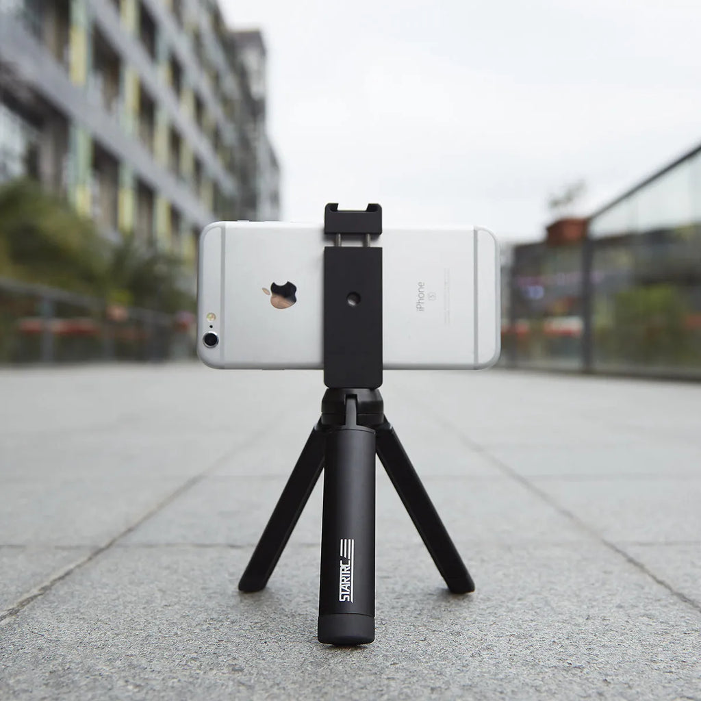 11cm silver aluminium clip bracket for mounting an iPhone to a table top tripod.