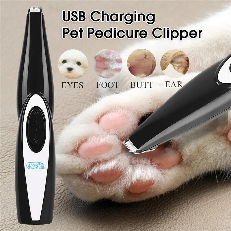 Black pet hair clippers with ceramic blade and ABS plastic body, USB rechargeable, 300mA