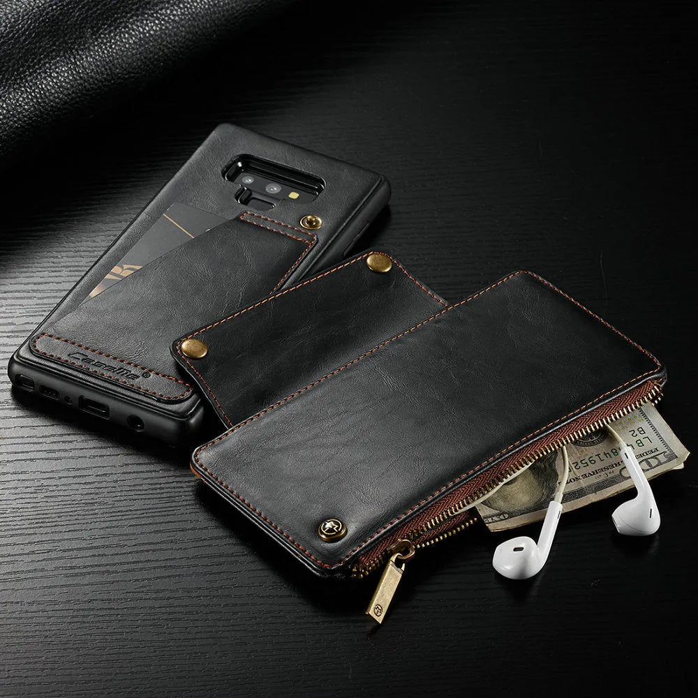 Black leather flip phone case for Samsung Galaxy Note 9 smartphone