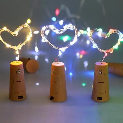 Copper wire LED string lights with bottle stopper for wine bottle decoration
