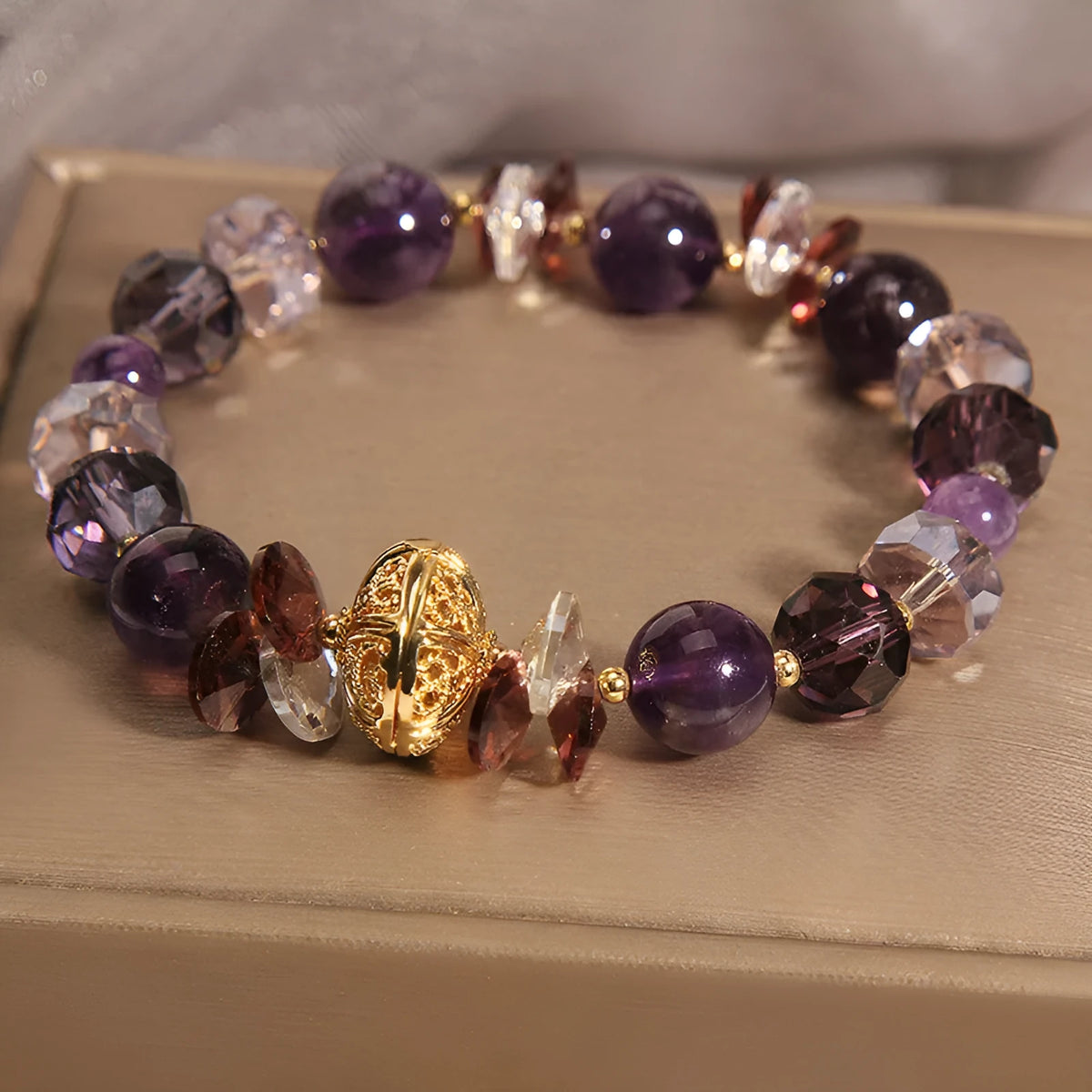 Purple crystal pumpkin beads bracelet for women with rhinestone accents