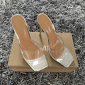Women's black and silver high heel ankle boots with PVC soles in various sizes