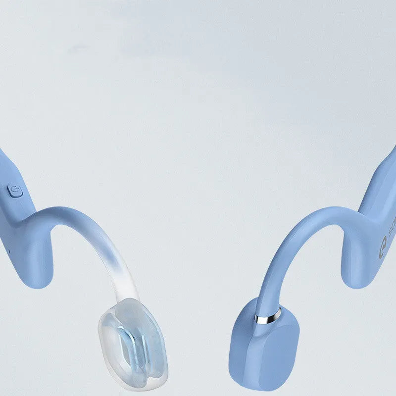 Wireless bone conduction Bluetooth sports headset in a neck-hanging design on a person running.