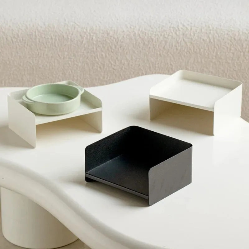 Raised metal pet bowl with ceramic base, green colour, for cat or dog feeding