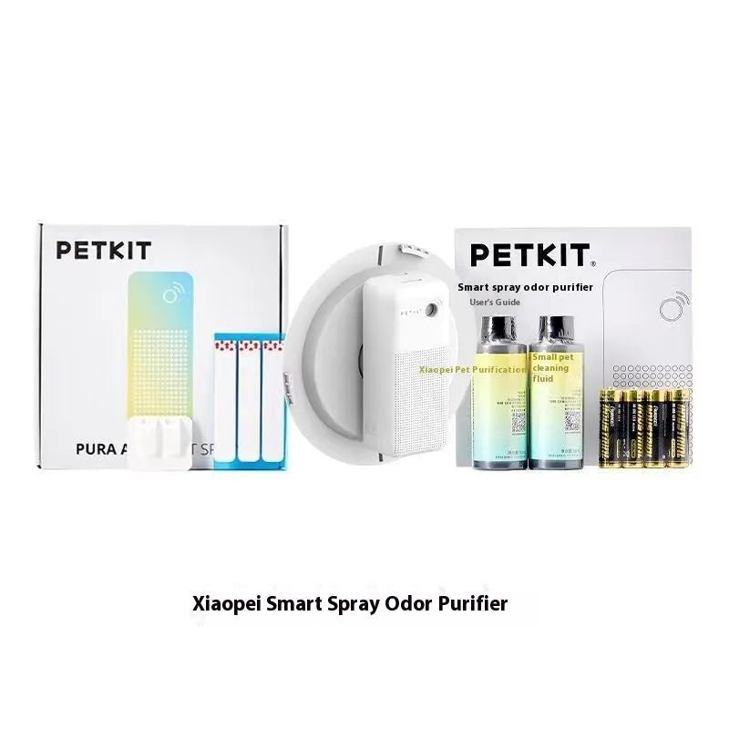 Smart automatic pet odour removal machine with bracket and purification liquid bottles.