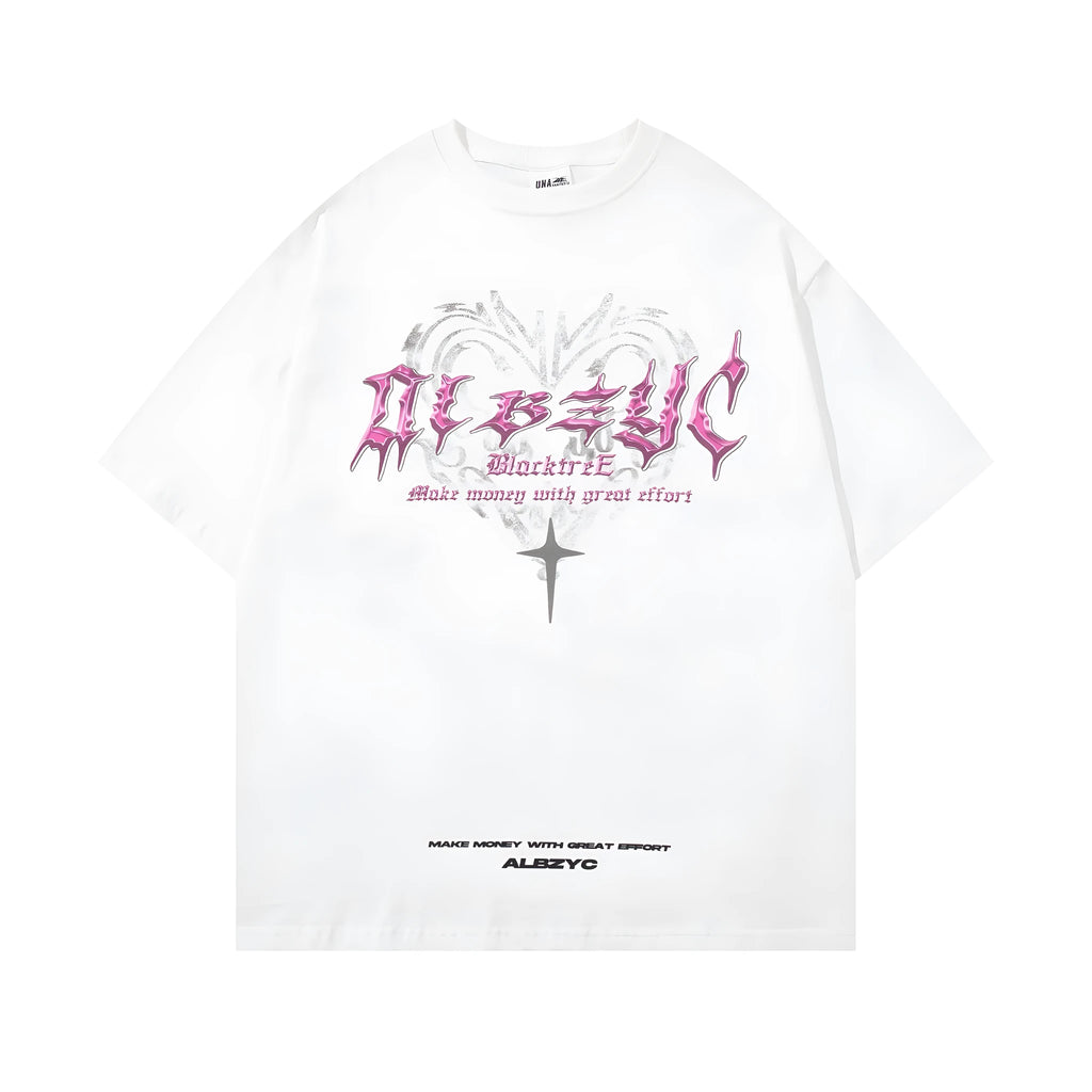 Men's cotton retro printed T-shirt with round neck and short sleeves in loose pullover style