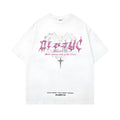 Men's cotton retro printed T-shirt with round neck and short sleeves in loose pullover style