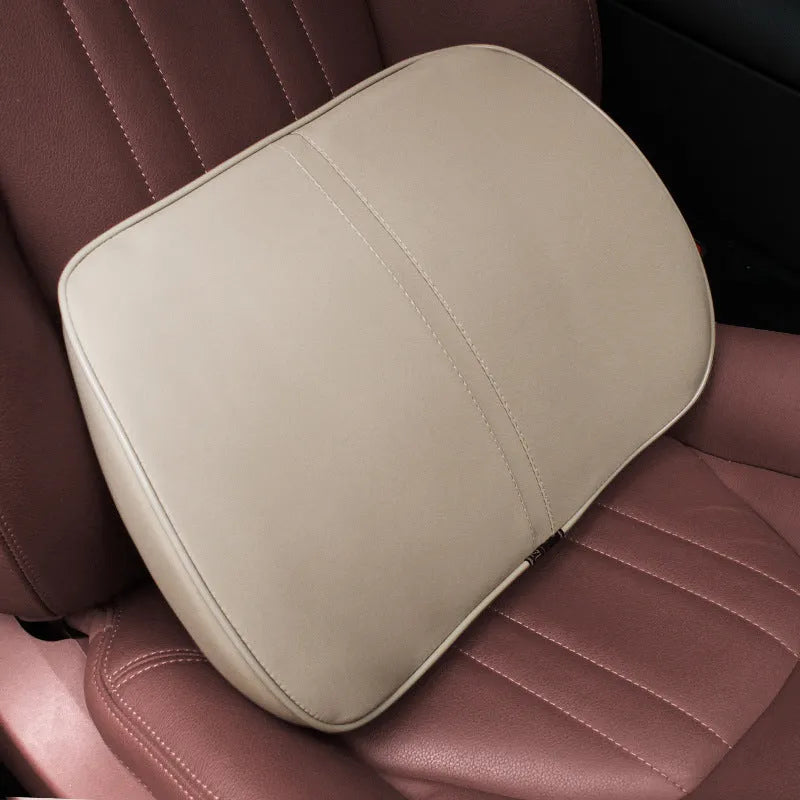 Leather car cushion with memory foam filling as headrest or lumbar support pillow