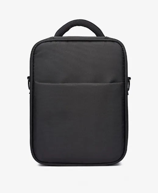 Black Oxford fabric men's messenger bag showing front and side profile