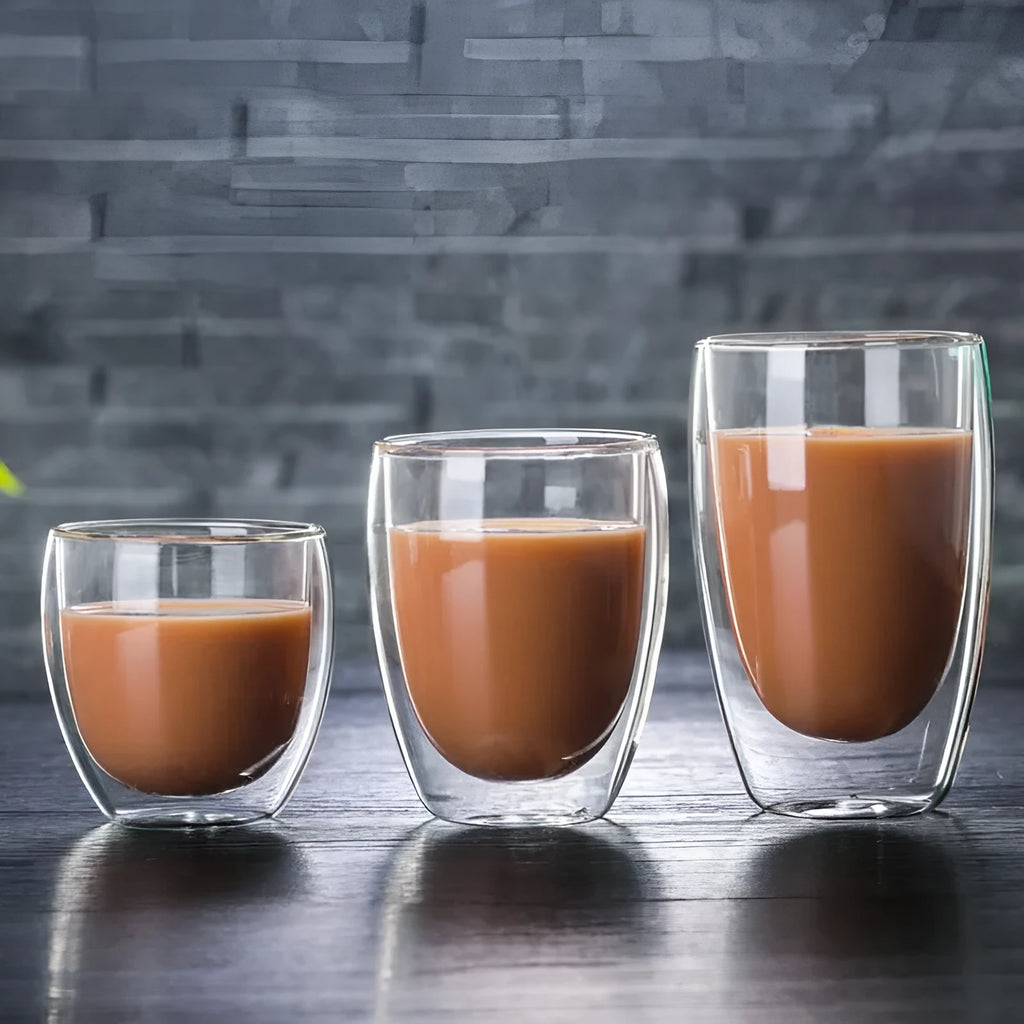 Double wall glass coffee cup in 80ml, 250ml, 350ml or 450ml with Chinese style and heat resistant glass
