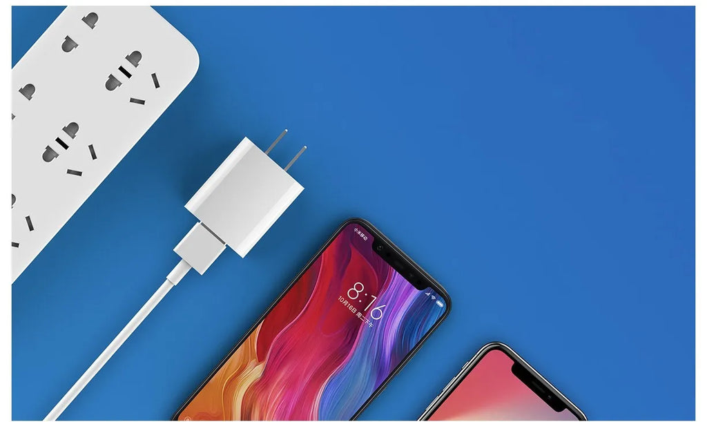 White Mi USB Fast Charger MDY-08-EH with single USB-A port on a plain background