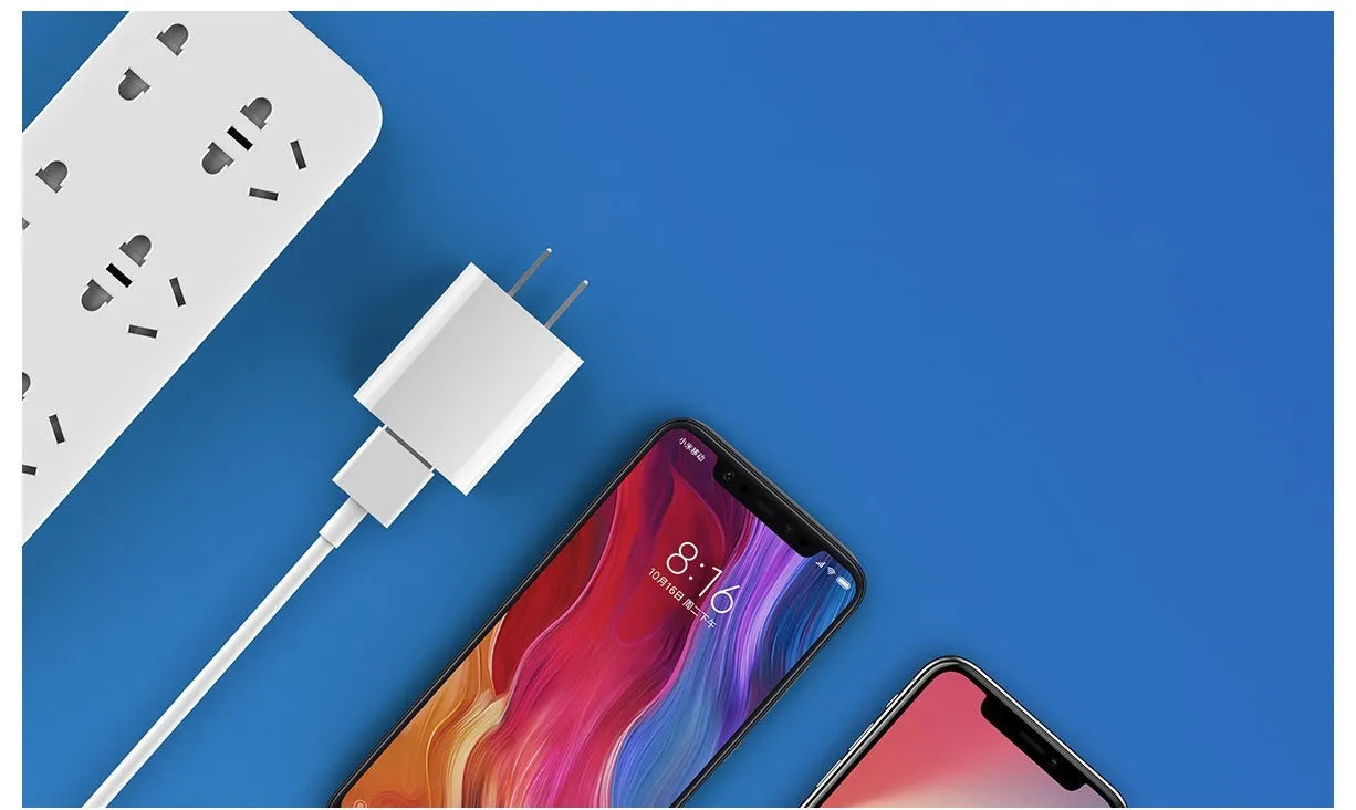 White Mi USB Fast Charger MDY-08-EH with single USB-A port on a plain background