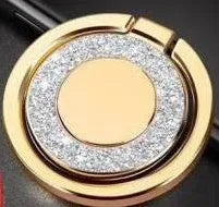 Bling glitter metal ring holder for phones in rose gold colour, showing rotation