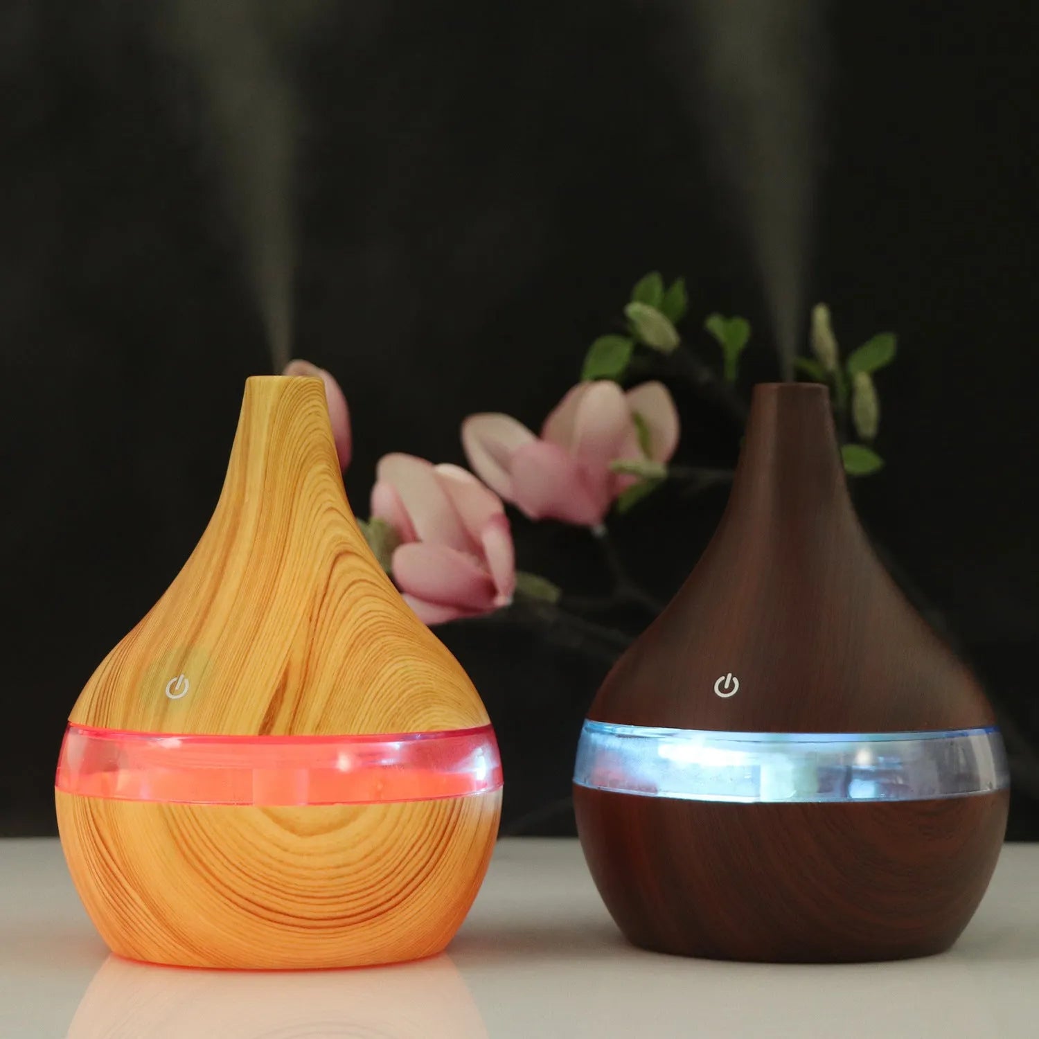 USB mini air purifier humidifier with wood grain finish for small rooms