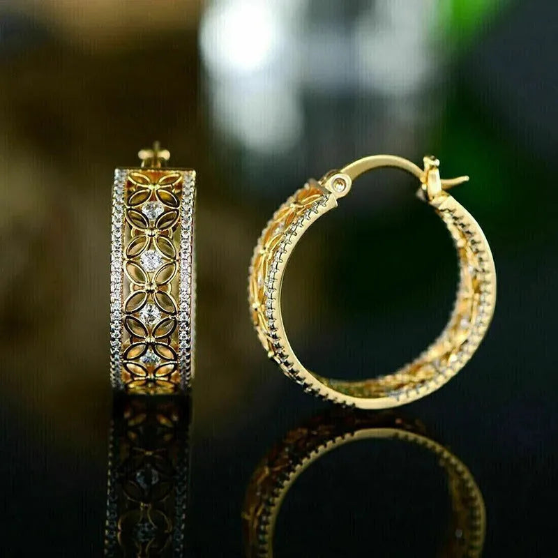 Copper clip-on earrings with horse eye flower butterfly design in yellow gold colour