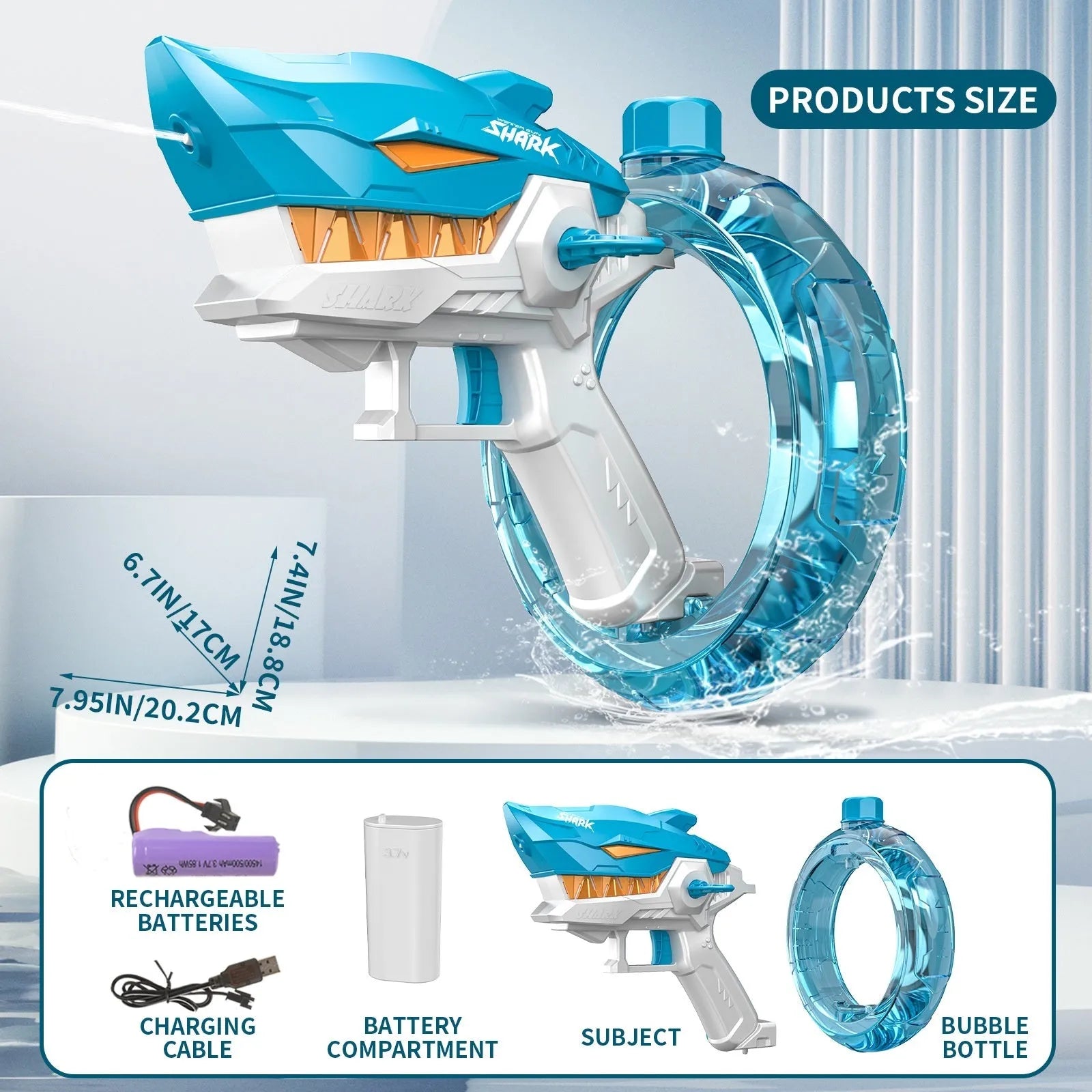 Shark electric water gun toy with automatic continuous fire mode for outdoor summer water play