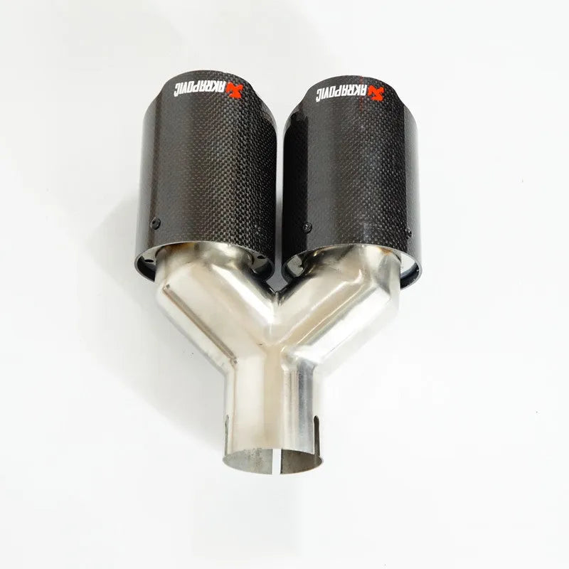 Carbon fibre stainless steel car decorative exhaust pipe one modified two tail throat 250x185x89mm black bright