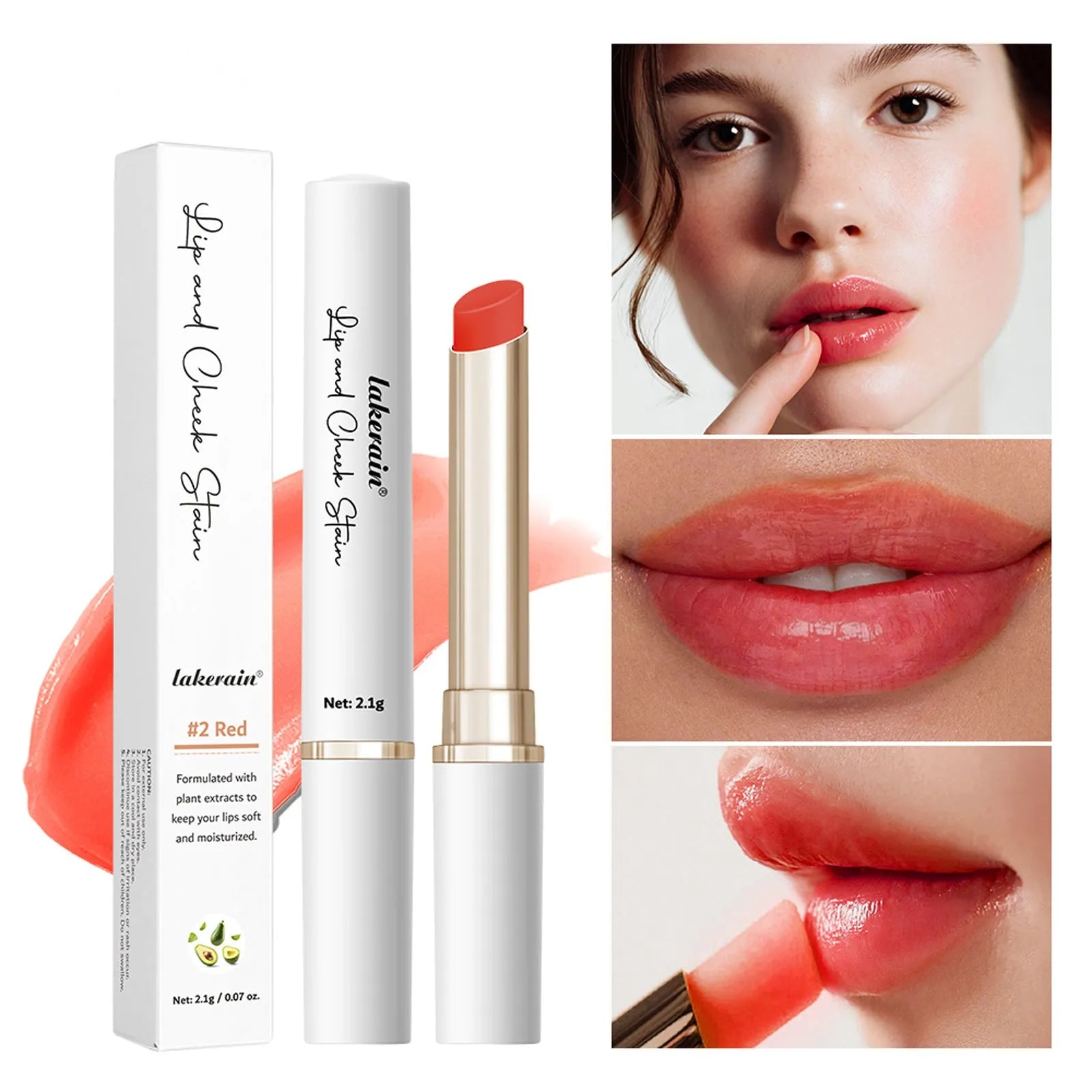 Dual-purpose lip and cheek temperature change lipstick in 3.5g stick format with moisturising and nourishing formula