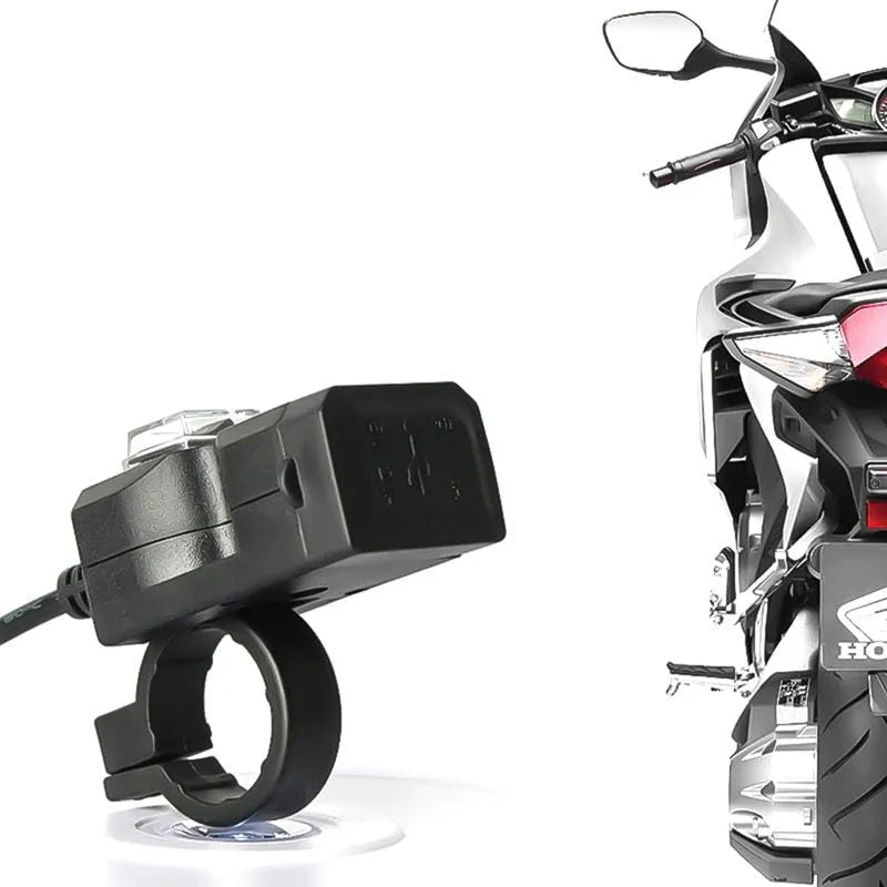 Waterproof dual USB 12V motorcycle handlebar charger with two USB ports for mobile phone and GPS charging