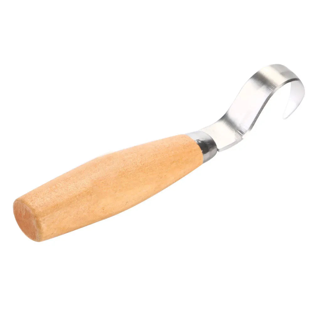 Spoon carving knife with stainless steel blade and wood handle for wood carving.