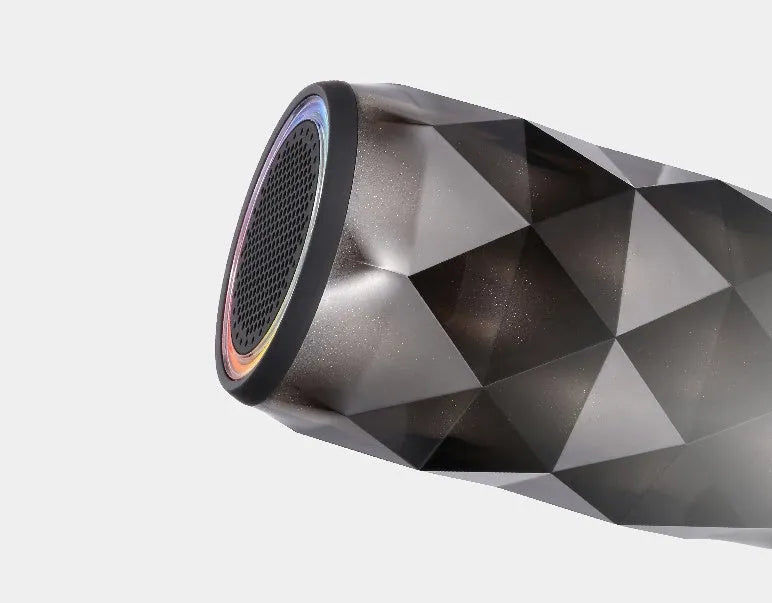 Black crystal-cut Coke can shaped Bluetooth speaker with colourful LED starry sky lighting effects.