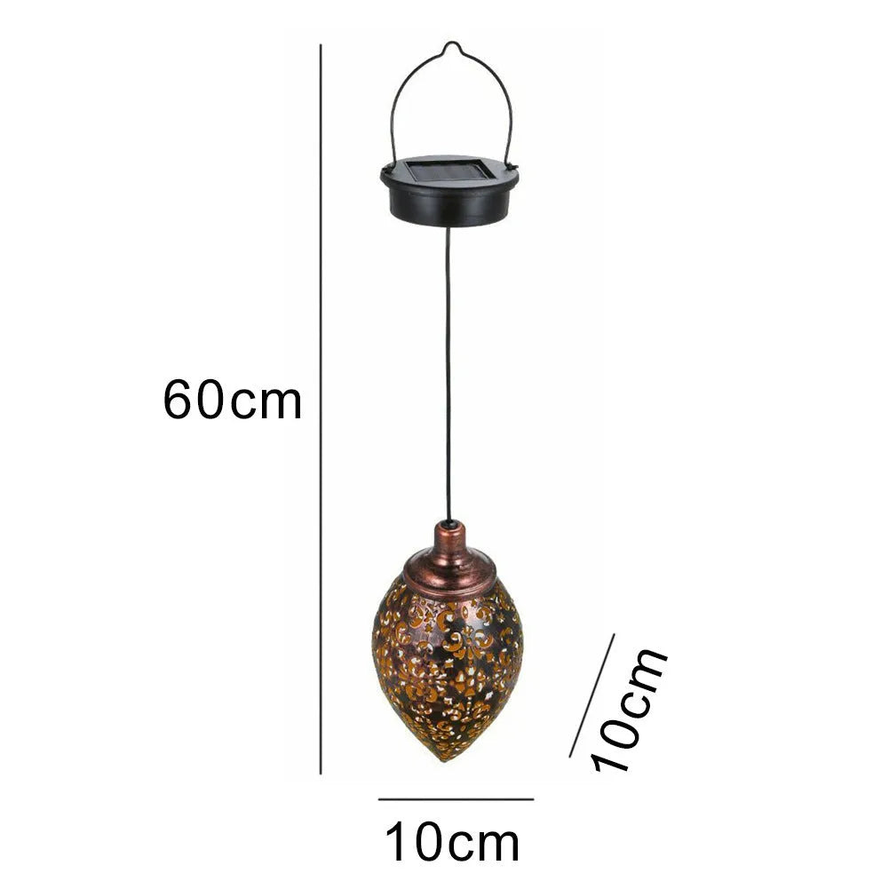 Outdoor solar hollow lamp with iron construction, warm white LED, IP55 waterproof, 60 cm height