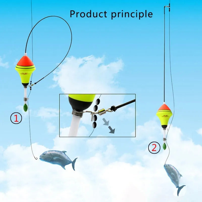 Automatic fishing float set with nano EVA buoyancy, fluorescent coating, 39cm length, 3.8cm diameter, and stainless steel hardware