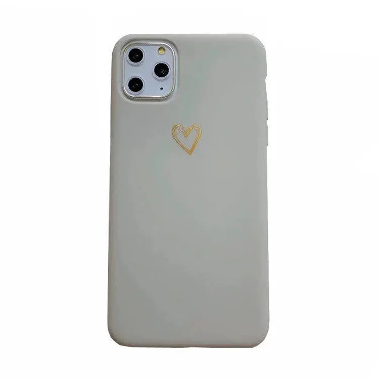 TPU matte feel silicone iPhone case with hand-painted love design, bronzing process, and lanyard holes, in blue colour